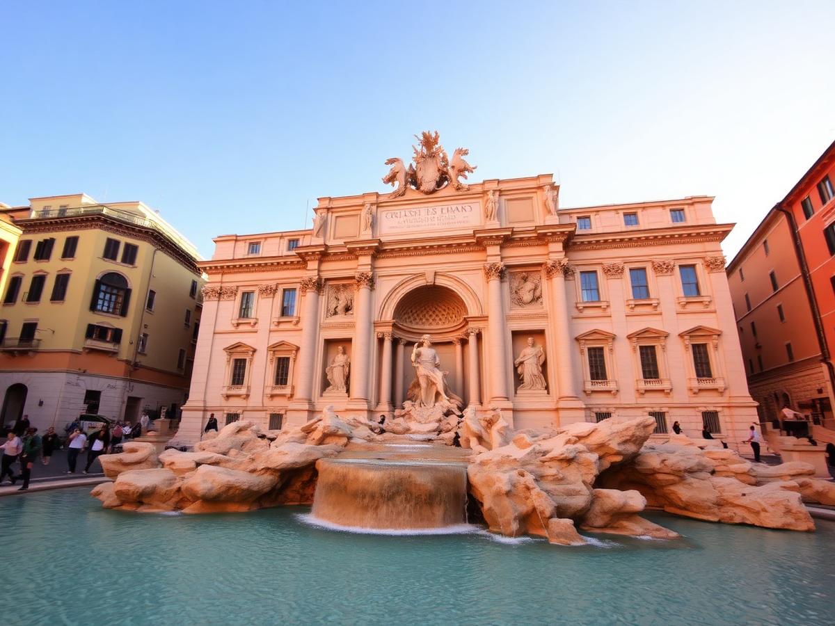 Fontana di Trevi iluminada pela luz do fim de tarde
